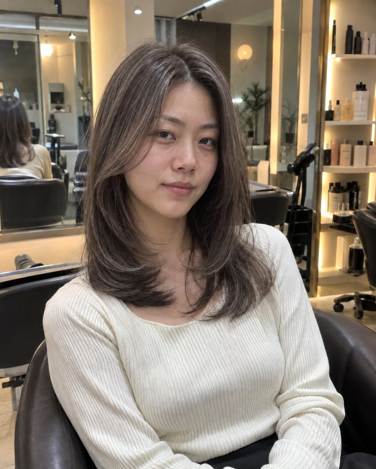 같은 애쉬 브라운 미디엄 헤어에 다른 AI 모델 얼굴을 입힌 결과 2