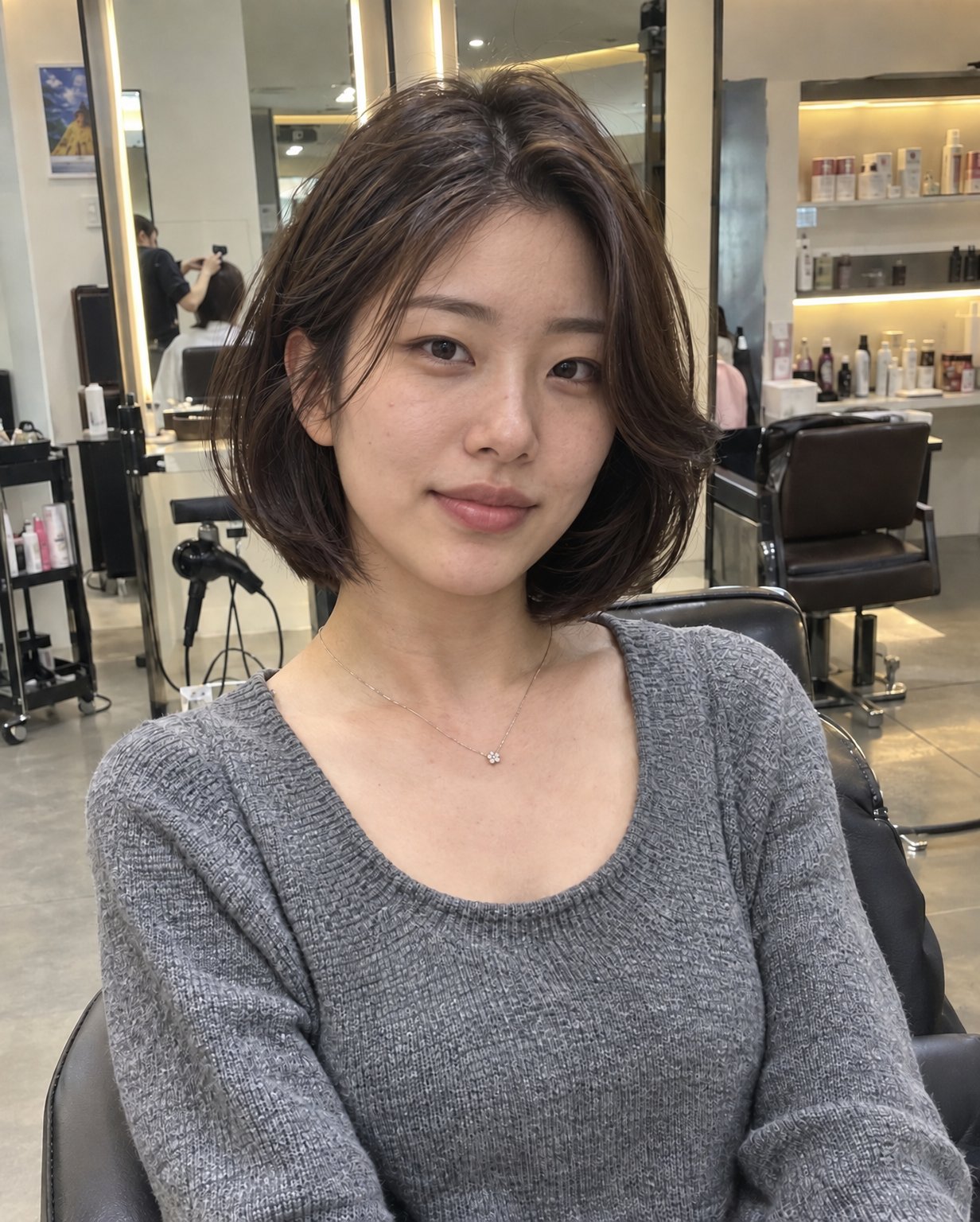 같은 레이어드 단발에 AI 모델 얼굴을 입힌 결과 1