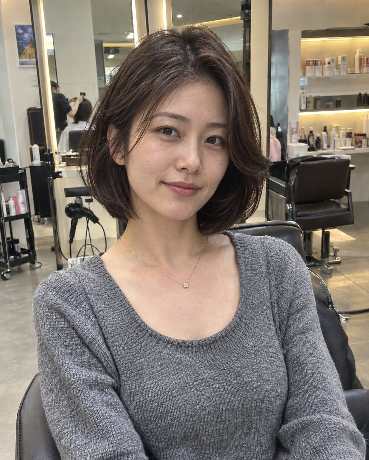 같은 레이어드 단발에 다른 AI 모델 얼굴을 입힌 결과 2