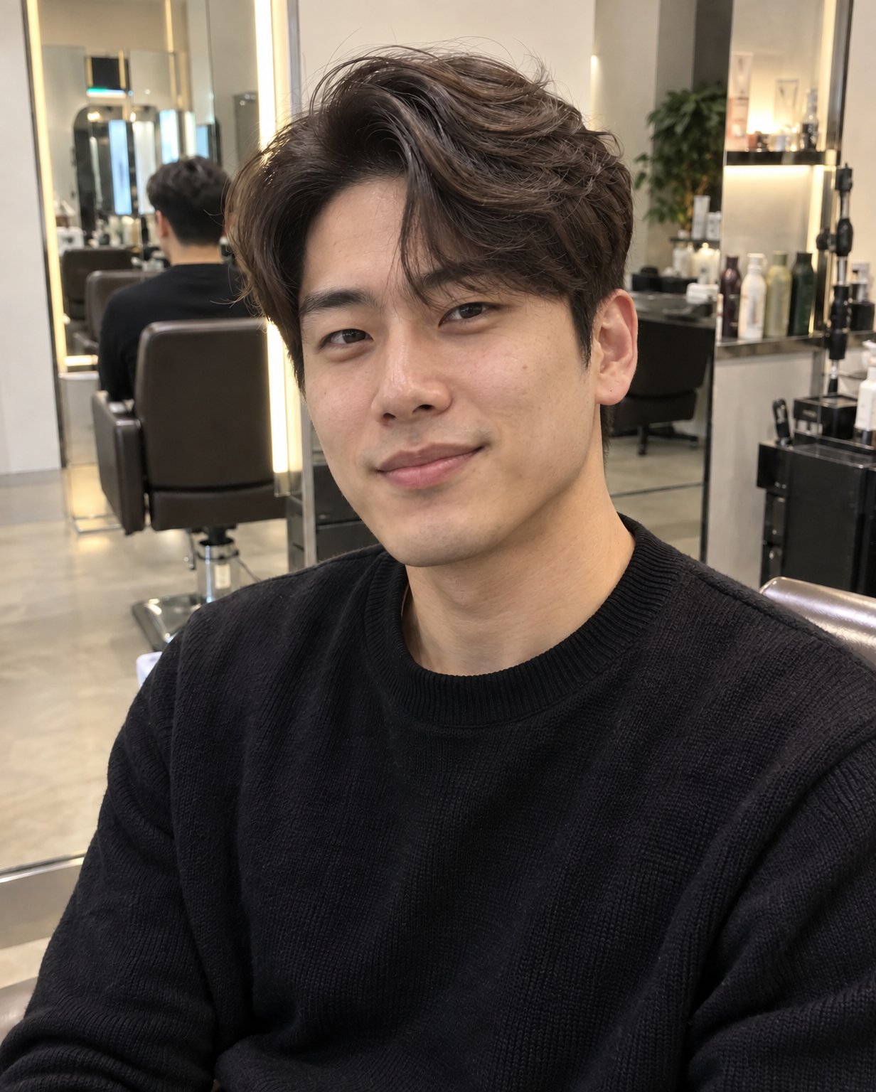 같은 가르마 펌에 AI 모델 얼굴을 입힌 결과 1