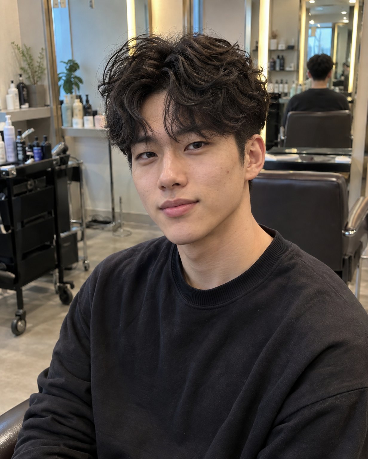 같은 남성 컬펌 투블럭에 다른 AI 모델 얼굴을 입힌 결과 2